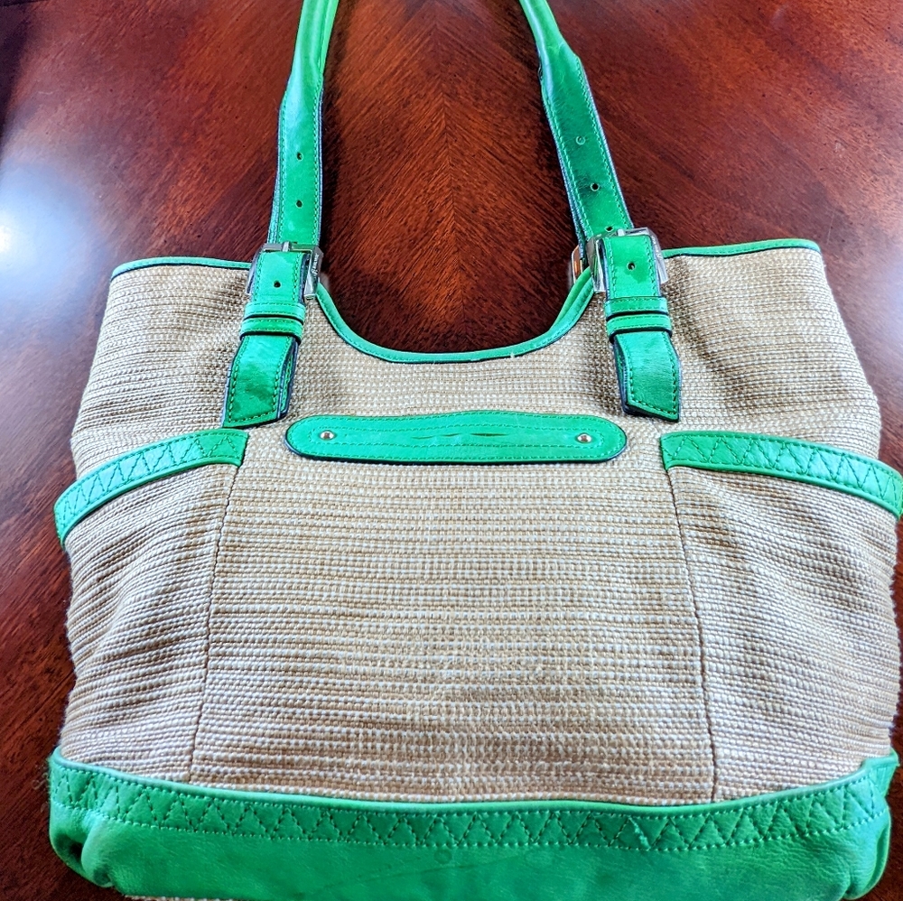 Makowski Purse Straw Leather Green